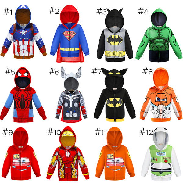 Baby Hoodies super Hero coat Kids Cars Planes Sportswear Little Boy Tracksuit Halloween Makeup Evening party Kids Jacket clothes AA19211