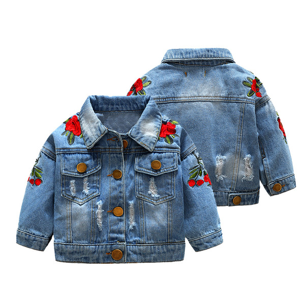 Retail winter baby girl jacket Flower embroidered denim jackets Coats Kids fashion luxury designer Brand Jean outdoor jacket Clothing