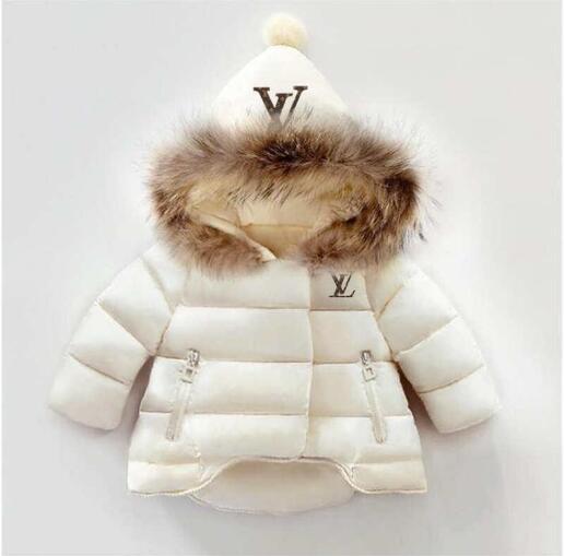 LUIVT Letter Printing Kids Coat Baby Boys Girls Winter Coat Size 1-6T Childrens Winter Coat Kids Down Cotton Coats Rabbit Hair Collar