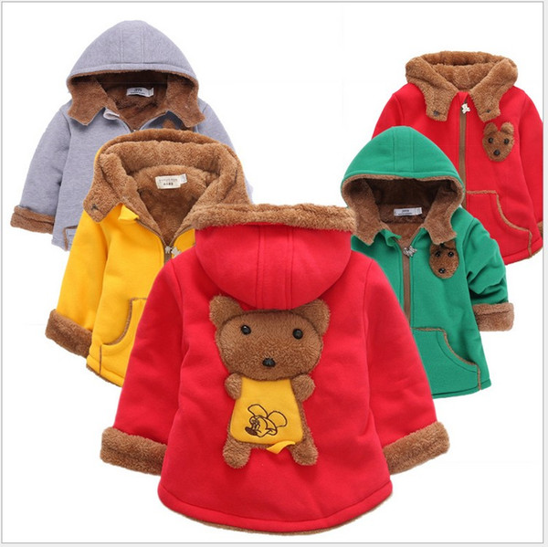 Fashion 2016 Winter Baby Boys Girls Cartoon Bear Coats Children Zipper Hooded Thicken Warm Outwear Kids Winter Clothing Cute Girl Coat