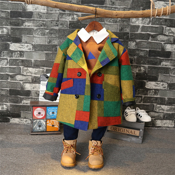 Foreign Trade 2018 Fall Winter Children's Fashion Plaid Woolen Coat Little Boys Leisure Wool Jacket Kid Multicolor Overcoat A205