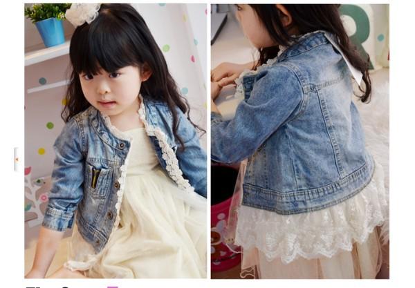 Babies clothes denim lace girls jackets Girls Leisure Washed Denim Jacket kids clothing children Overcoat Outwear