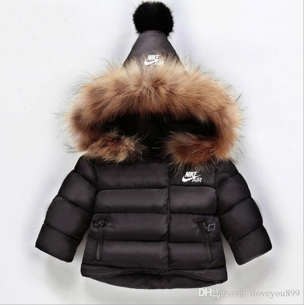 AD Brand Yellow Logo Kids Coat Baby Boys Girls Winter Coat Size 1-6T Childrens Winter Coat Kids Down Cotton Coats Rabbit Hair Collar