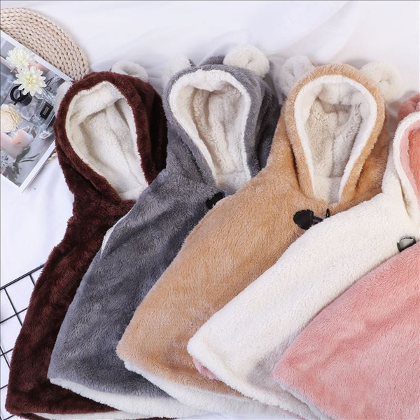 5 colors INS bear ears baby cloak cloak winter plush thick warm baby windproof cloak boys and girls shawl coat P092