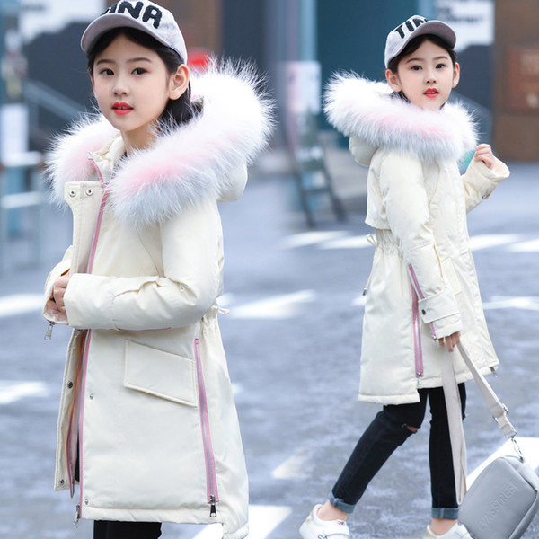 5-14 Years Children Girl Jacket Thick Long Winter Warm Coat Fashion Fur Collar Hooded Outerwear Clothes For Kids Girl Coat