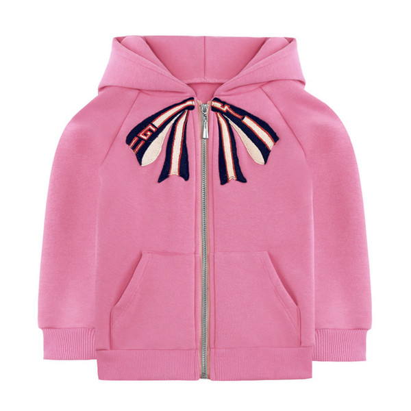 Kids Designer Jackets Cute Bow Tie Pattern Girls Jackets Fashion England Styles Classic Thin Coat with Fleece Casual Pink Long Sleeves New