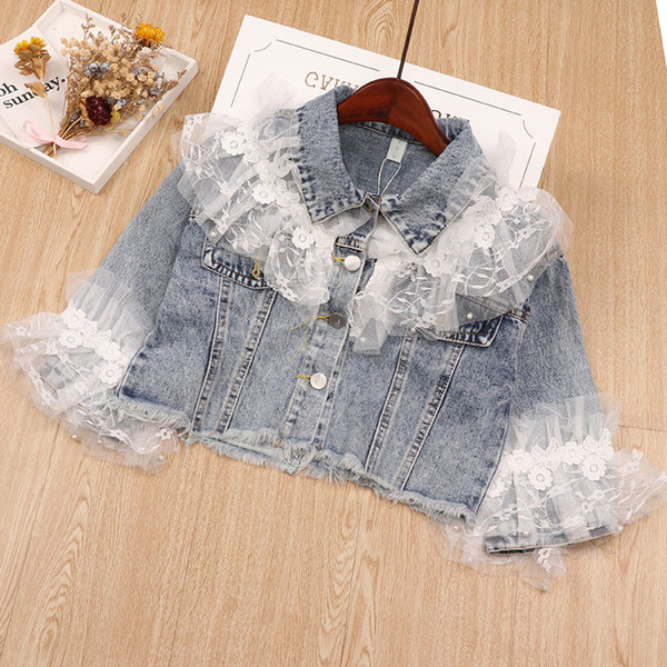 fashion girls clothes full sleeve patchwork denim coat lace kids baby girls clothing jackets children outwear girl costumes 2-7Y