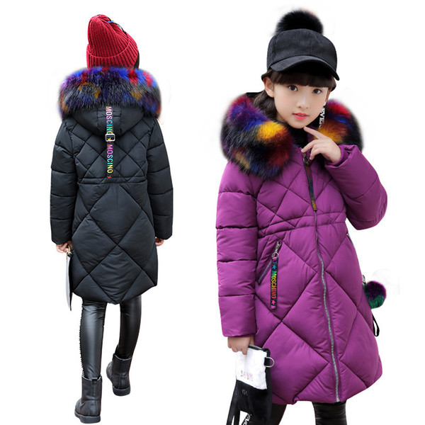 2019 Girls Winter Parkas Coats Fur Collar Clothes Kids Warm Cotton Padded Coats For Girls Snow Wear Children's Thick Jacket T191001