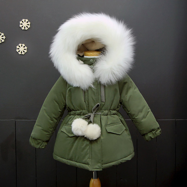 2018 New children Hooded Thick coat Winter girls Long Sleeve Outwear kids Fur collar jacket C3297