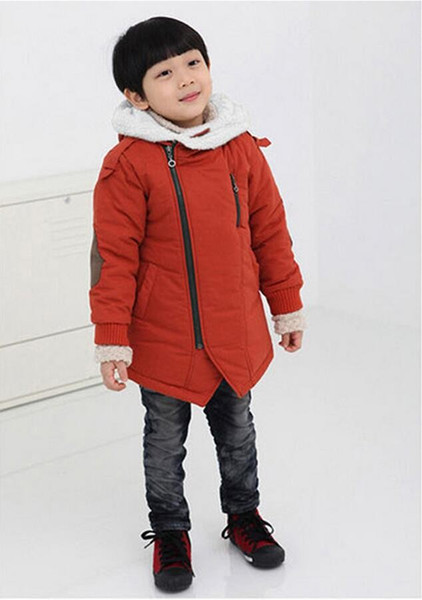 Cotton clothing, zippered cotton, thickening and velvet hooded long section winter jacket kids