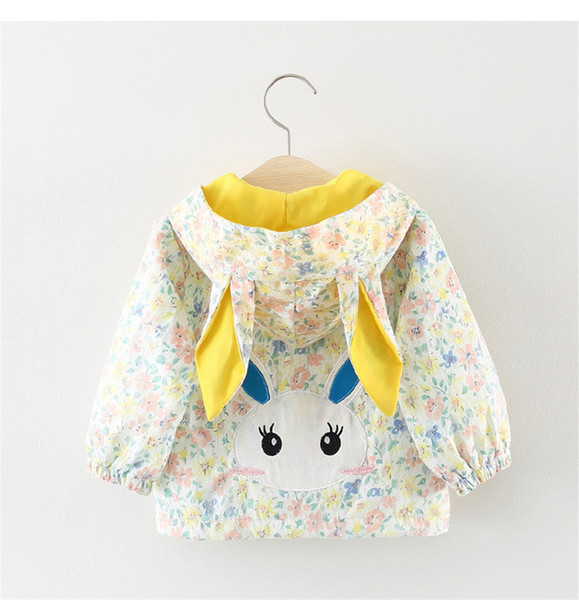 baby girls coat rabbit hooded coat kids clothing long sleeve Flower print winter warm coat outwear kids clothes