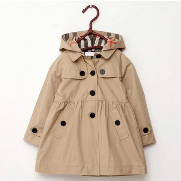 New Childrens Clothing Girl Autumn Princess Coat Solid Color Medium-long Single Breasted Trench Baby Outerwear