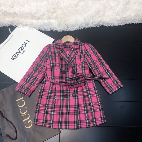 Girls windbreaker kids designer clothing autumn irregular plaid pattern long windbreaker cotton material jacket