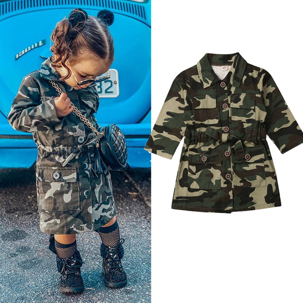 1-6Y Toddlers Girls Jacket Long Sleeve Lapel Trench Casual Camouflage Print Jacket Coat Outwear