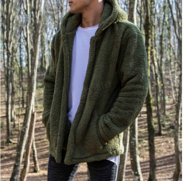 Men Double plush Jacket 19ss Winter Designer Warm hooded zipper Coats Solid Color with Pockets Hombres coat outwear new LJJA3014