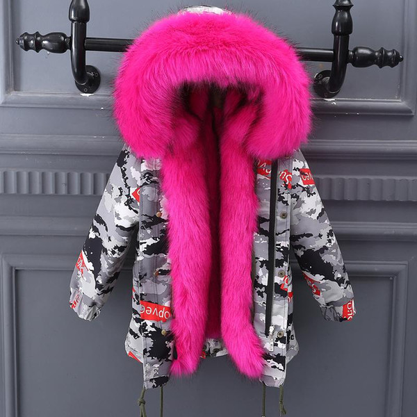 Boys Girls Fur Coat Parkas Winter Big Fur Collar Kids Jackets Coats Removable Fox Fur Liner Children Thick Warm Hooded Outerwear S540