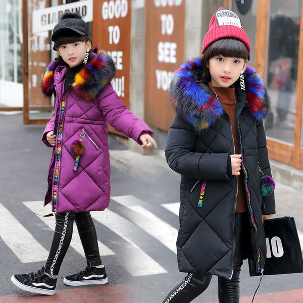 2018 Girls clothing Cotton-padded Outerwear Coat Winter Children Warm Clothes fashion parka multicolour Fur Collar Jacket 3-16 Y