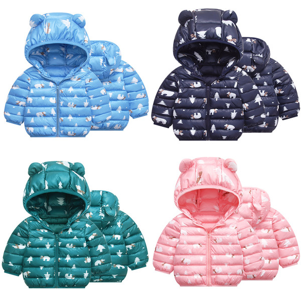 Kids Xmas Down Hoodies Coats Cotton Cartoon Bear Zipper New Pressing Technology Toddler Boys Girls Designer Winter Jacket Snow Coat 6M-5T 04