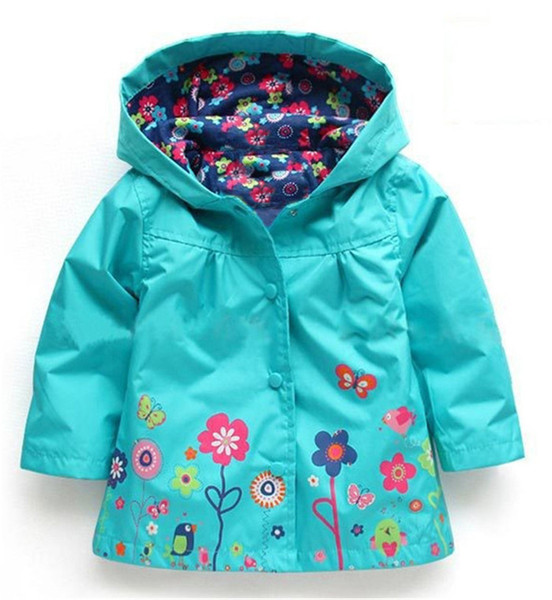 Children's Trench Baby Girls Windbreaker Autumn Hooded Jacket For Girls Cute Flowers Windproof Raincoat Kids Outerwear