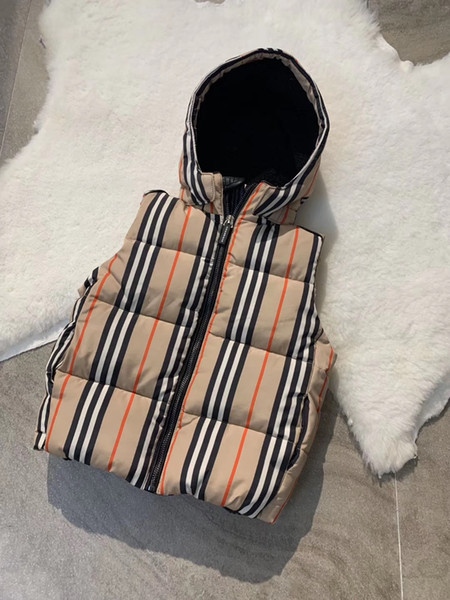 Winter Boy girl Fashion Striped Waistcoats Kids Casual Warm hooded outwear Children Retail clothes