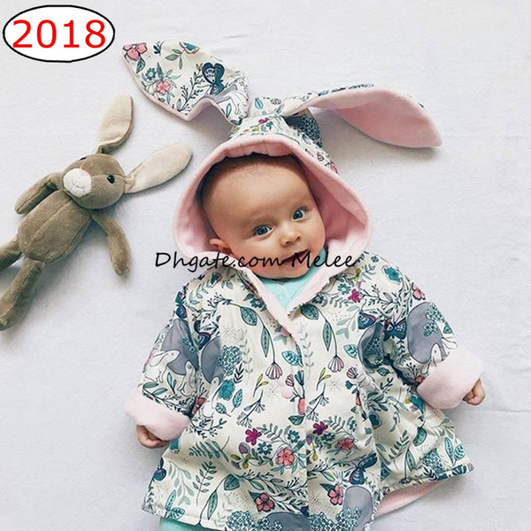 INS Easter Day Girls Bunny Coats Big Ears Floral Printed Rabbit Coat For Princess Baby Girl Clothing Coats Outwear Tops Cardigan Cotton Coat