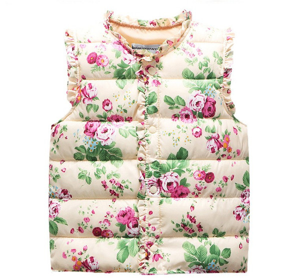 Children Padded Waistcoat Hot Sale Kids Autumn Spring Winter Baby Girls Vests gilet Flower Printed weskit without Hooded Outerwear