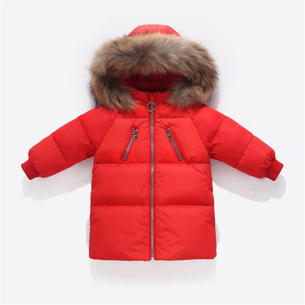 Boys Winter Jacket Kids Duck Down Long Section Jacket girls Warm Coat Kids Down & Parkas Coat Fur Hooded Outerwear Clothing