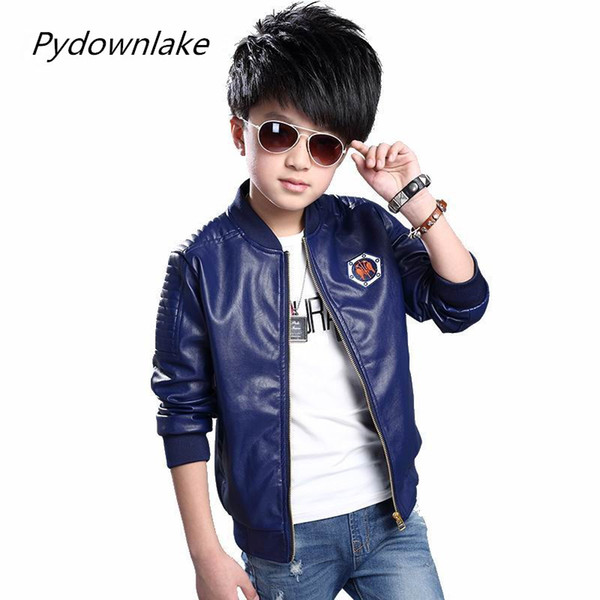 Boy PU leather Jacket 2018 New Fashion Spring Children Jacket Zipper Embroidery Boys Trendy Coat For 3-12 year Casual Trench Clothing