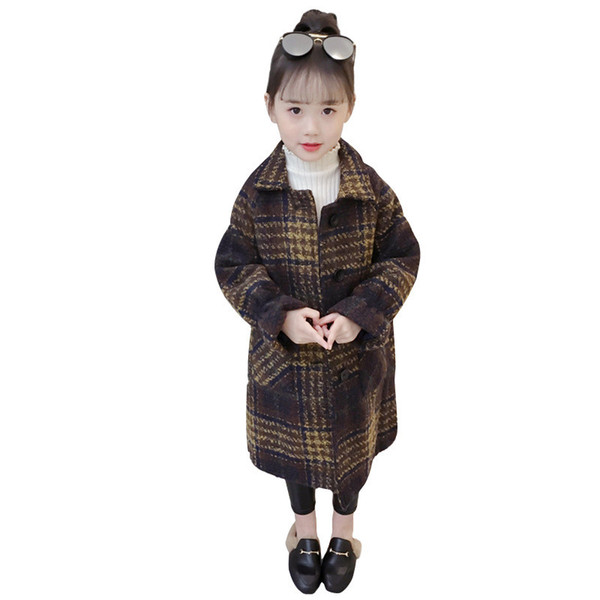 Children Spring/Autumn 2019 Baby Coat Girls Plaid Long Wool Coat US Lapel Jacket Casual Outerwear Thicken Overcoat Kids Boy