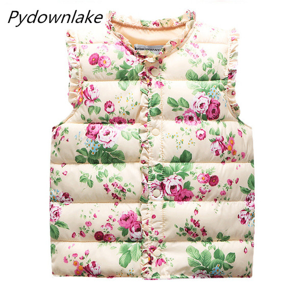 Children Padded Waistcoat Hot Sale Kids Autumn Spring Winter Baby Girls Vests gilet Flower Printed weskit without Hooded Outerwear