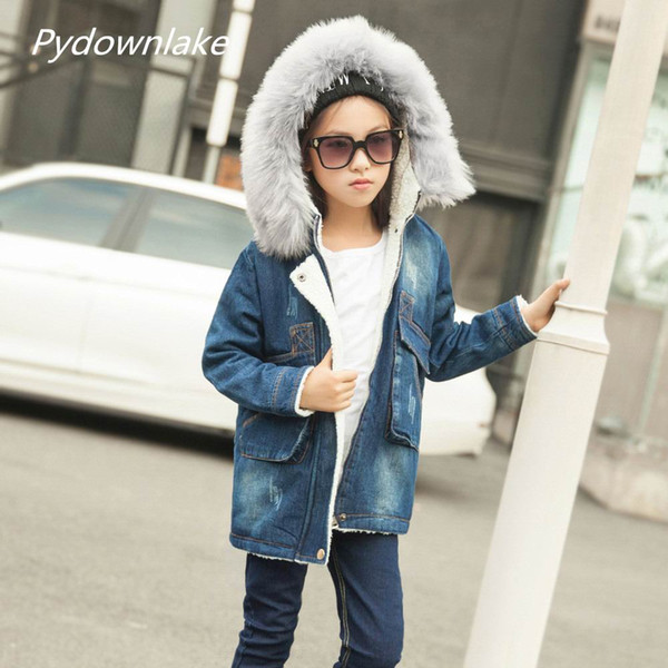 Pydownlake Children Outerwear Warm Jeans Coat Kids Clothes Windproof Thicken Baby Girls Autumn Winter Denim Windbreake Jackets