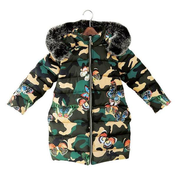 Pydownlake 2019 new winter girls and boys down jacket children's trend thicken cotton coat kids butterfly print camouflage jacket