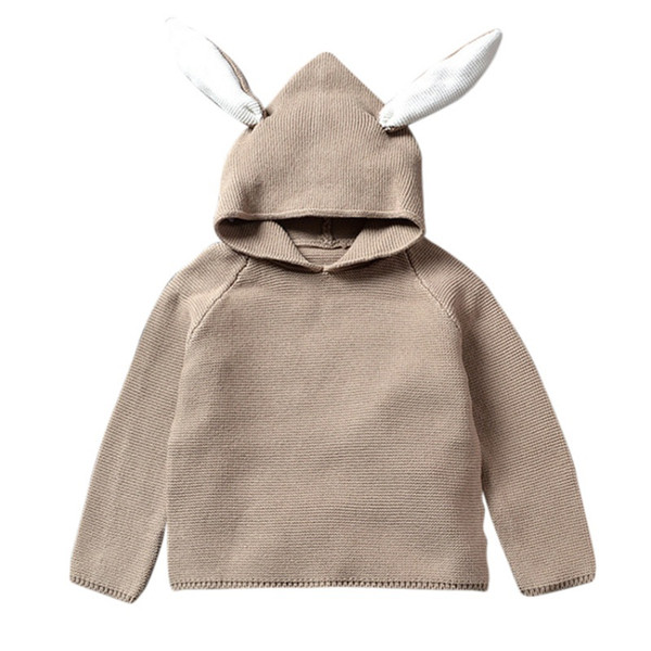 Autumn Baby Rabbit Ear Hoddies Cotton Pullover Kids Knitted Hooded pullover