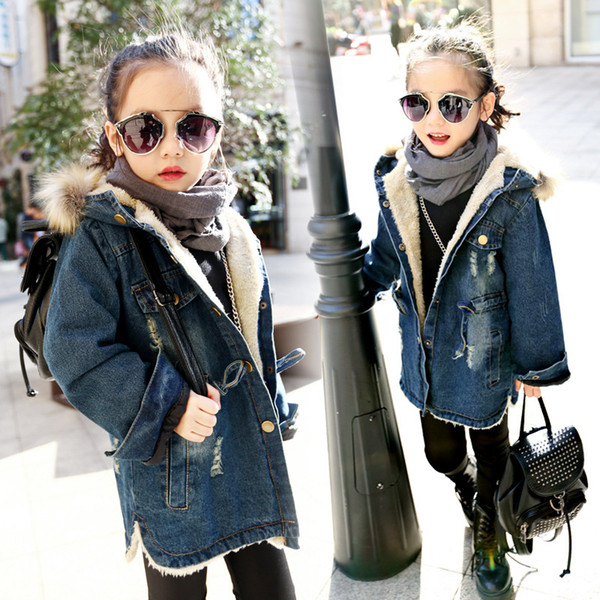 Pydownlake Fashion Children's Costumes Thicken Velvet Winter Girls Jacket Full Sleeve Kids Girls Jeans Coats & Denim Jackets Girls Outfits