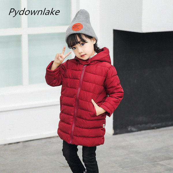 2018 New Winter Kids Jackets For Girls Coats Cotton Parkas Hooded Baby Girls Warm Solid Outerwear Children's Clothing Girls Coat