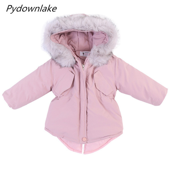 Pydownlake Toddler Girls Cotton Padded Coats 2018 Winter Children Long Soild Zipper Parka Warm Outwear Princess Party Coats 18M-8Years