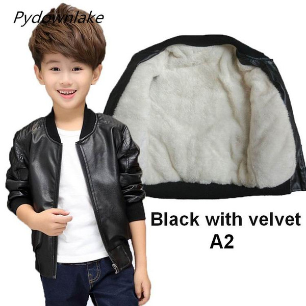 2018 Spring Winter Boys Faux Leather Jacket Korean Style Children's Plus Velvet Coat Warm Boy Jacket For 4-15Y Kids Winter Kids Outerwear