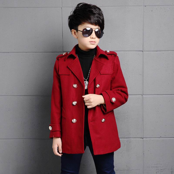 2019 sale real boy overcoat jacket gentleman style solid thick windbreaker coat for 5-16yrs boys kids children warm outerwear clothes