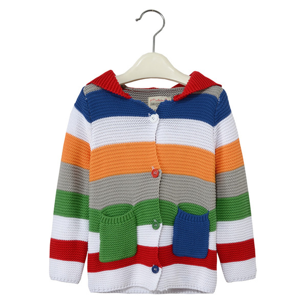 Rainbow Striped Children Cardigans Baby Girls Coats Clothes Boy Sweater Wool Knitted Hoodies Kids Jackets Girl Jumpers 3-10Years