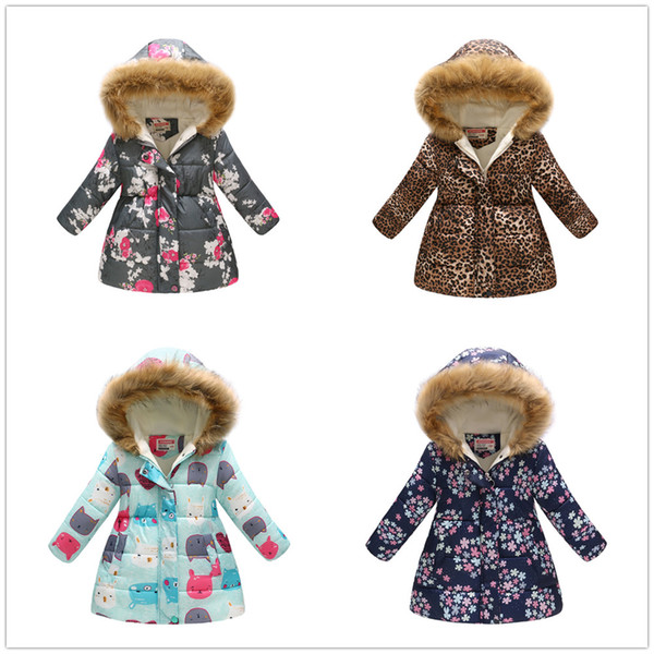 Fashion Girls Down Jackets Fleece Winter Children Coat Clothes Hooded Overcoat Floral Baby Girl Outwear Kids Outfits Tops Blouse