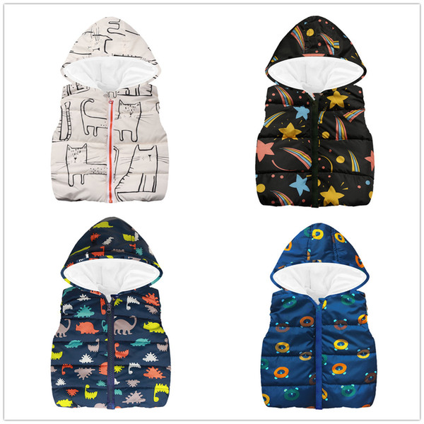 Baby Boys Waistcoats Fleece Children Clothing Coat Boy Vest Outfits Kids Overcoat Hoodies Sleeveless Jacket Top Rainbow Star Cat