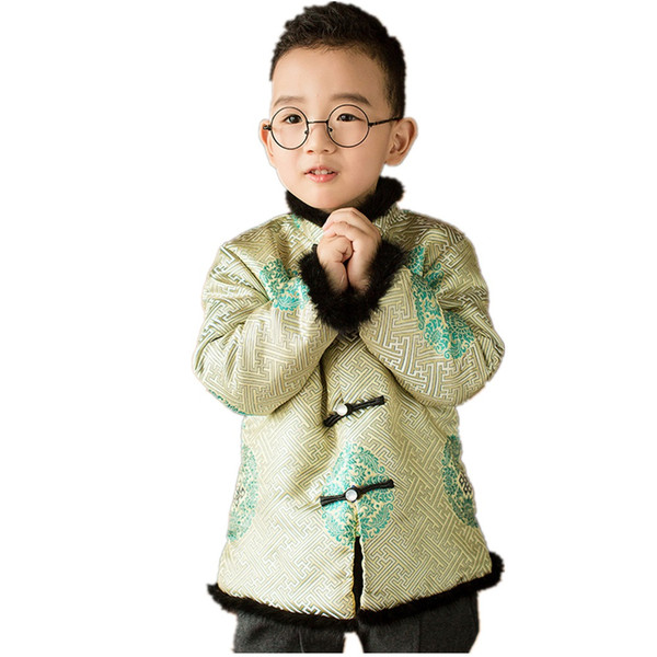 Yellow Chinese Traditional Tang Costume Baby Boys Coats Kids Blouses Quilted Children Outfit Outerwear Tops China Dress Festival