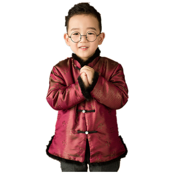 Red Children Coat Chinese New Year Costume Baby Boys Tang Clothes Kids Coats Outfits Boy Outwear Cardigan Tops Mink Hair Soft 4-12