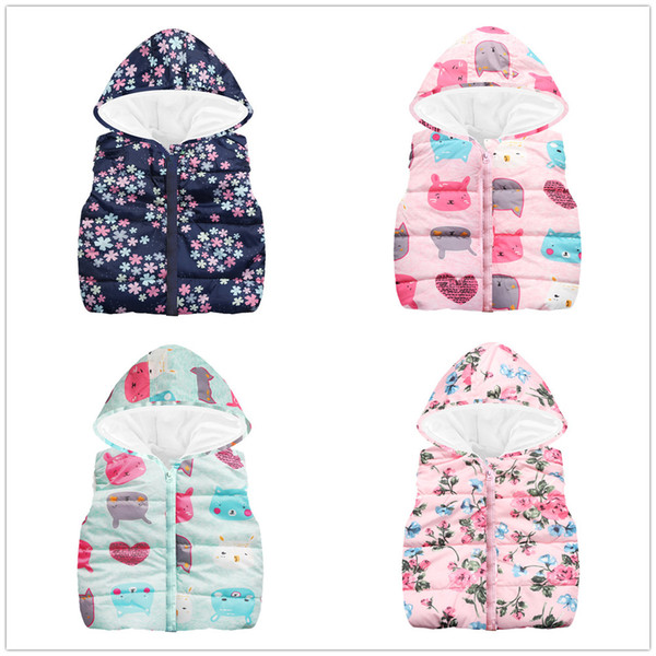 Pink Baby Girl Waistcoat Fleece Children Coat Clothing Girl Vest Outfits Floral Kids Overcoat Hoodies Sleeveless Jacket Tank Top