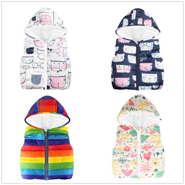 Cat Cute Baby Girl Waistcoat Winter Children Clothing Girl Vest Coat Outfits Kids Outwear Hooded Sleeveless Jacket Tops 2-7Years