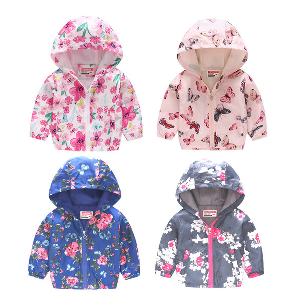 Autumn Thin Baby Girls Hooded Jackets Children Coats Zipper Girl Clothes Outfits Flower Kids Hoodies Outerwear Windbreaker Tops 2-7Year