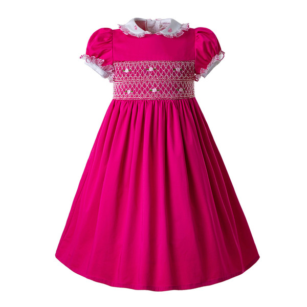 Pettigirl Hot Pink Newest Doll Collargirls Smocked Christmas Dress Newborn Smocked Dress Baby Smocked Outfits Kids Clothing G-DMGD109-C95