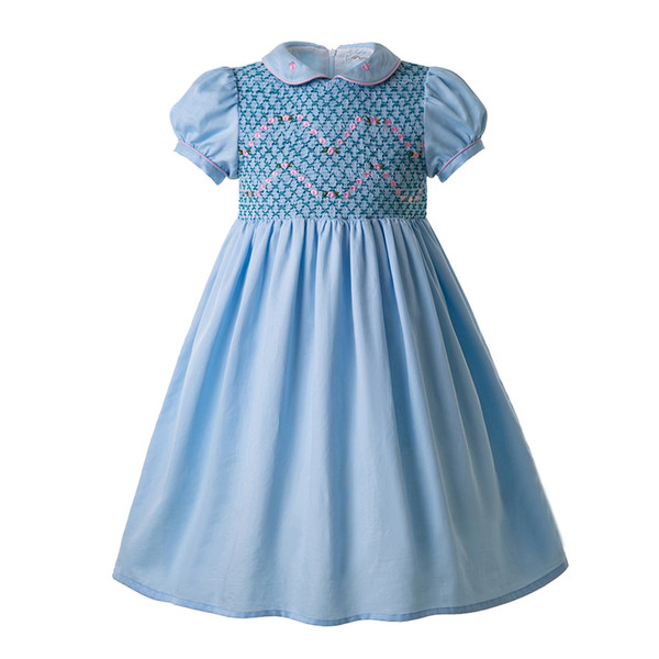 Pettigirl Blue Doll Collar Smocked Outfits Cheap Smocked Dresses Smocked Dresses For Infants Boutique Kids Clothing G-DMGD109-C96