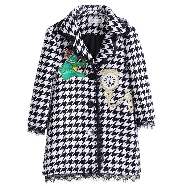 Pettigirl Autumn Houndstooth Girl Coats With Clock Patten Hooded Overcoats Children Fashion Outerwear Girl Jackets G-DMOC908-858