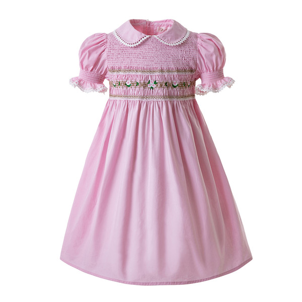 Pettigirl Smocked Christmas Dresses For Toddlers Doll Collar Smocked Bubble Baby smock Pink Girls Costumes G-DMGD0010-A185